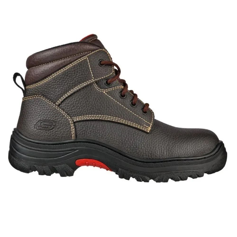 Skechers Men's Dark Brown Safety Steel Toe Leather Boots(Size 7.5)